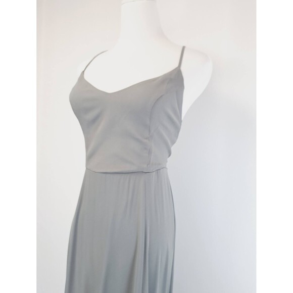 SMYM Godshaw Goddess Gown Large Soft Charcoal Crisp Gray Lace Up Back Bridesmaid - Picture 4 of 11